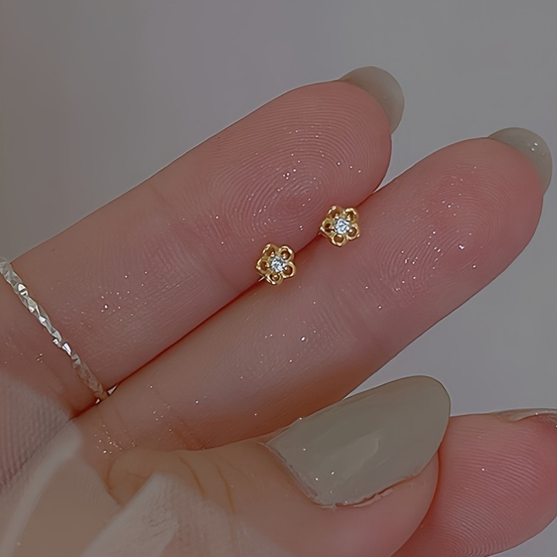 Mini Gold Flower Zircon Stud Earrings