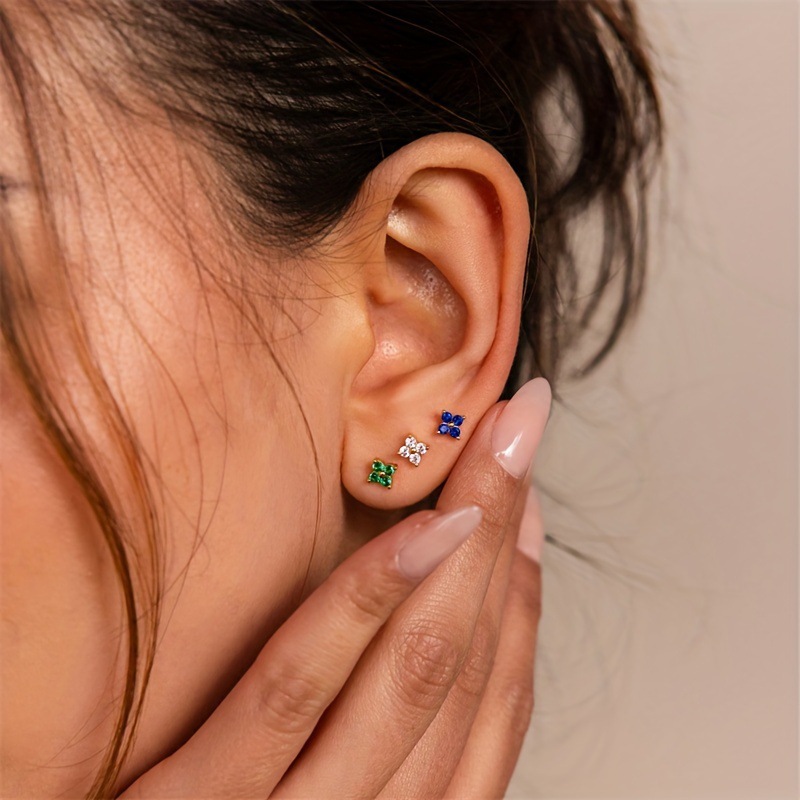 Vintage Multi-Color Clover Stud Earrings