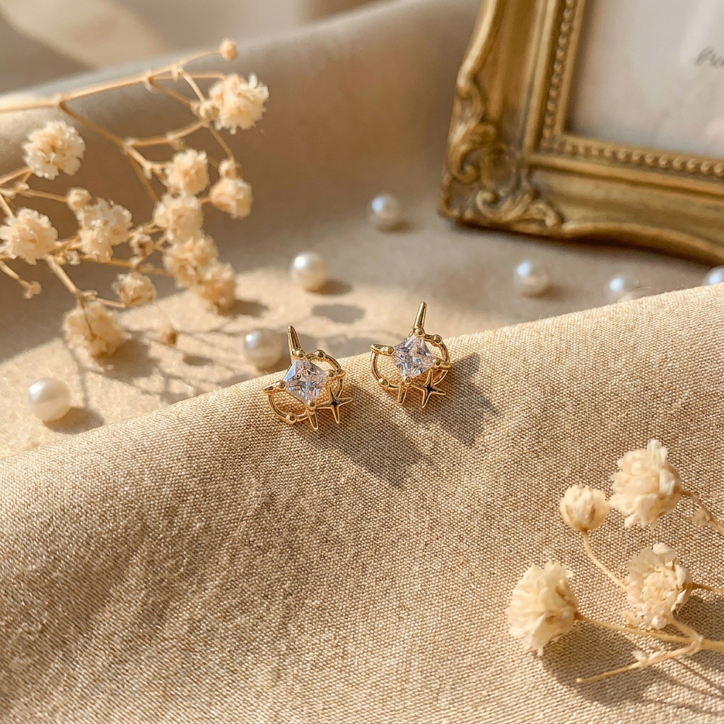 Double-Layer Starburst Cross Stud Earrings