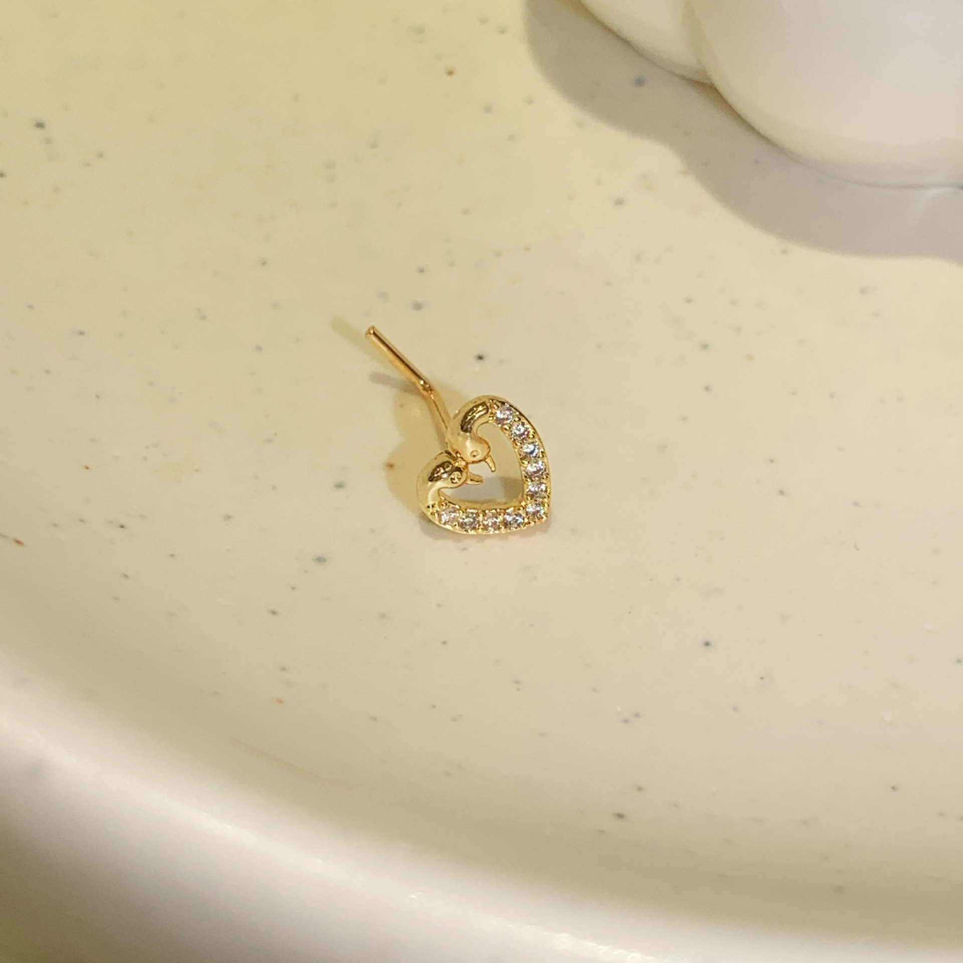 Swan Heart Hollow Zircon Stud Earrings