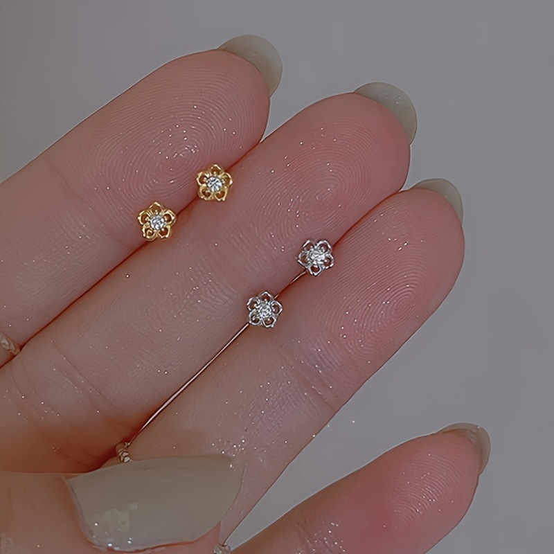 Mini Gold Flower Zircon Stud Earrings