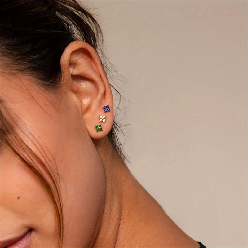 Vintage Multi-Color Clover Stud Earrings