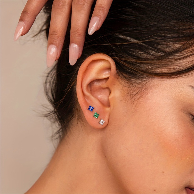 Vintage Multi-Color Clover Stud Earrings