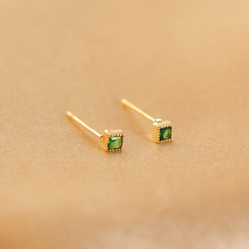 Mini Green Zircon Square Stud Earrings