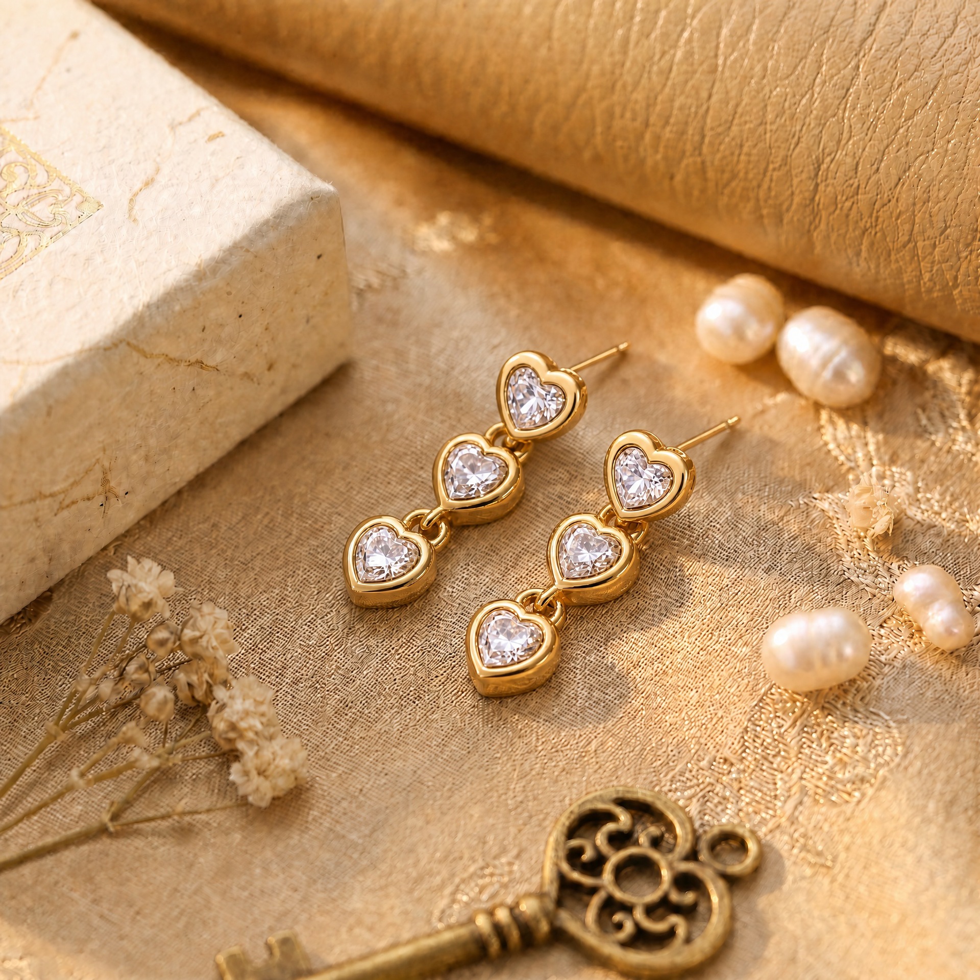 Interlinked Heart Zircon Stud Earrings