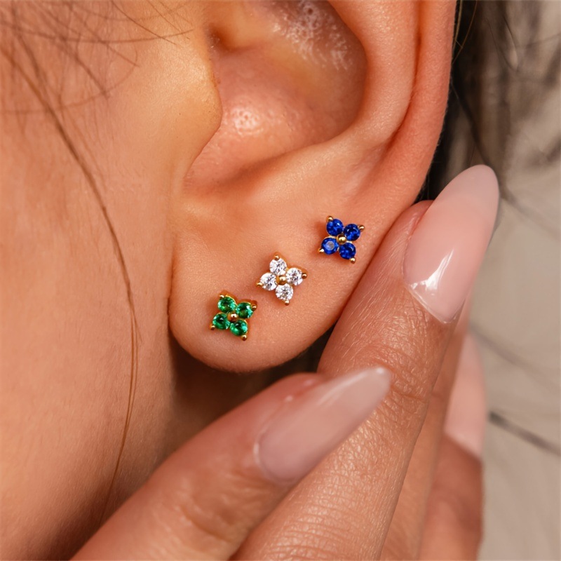 Vintage Multi-Color Clover Stud Earrings