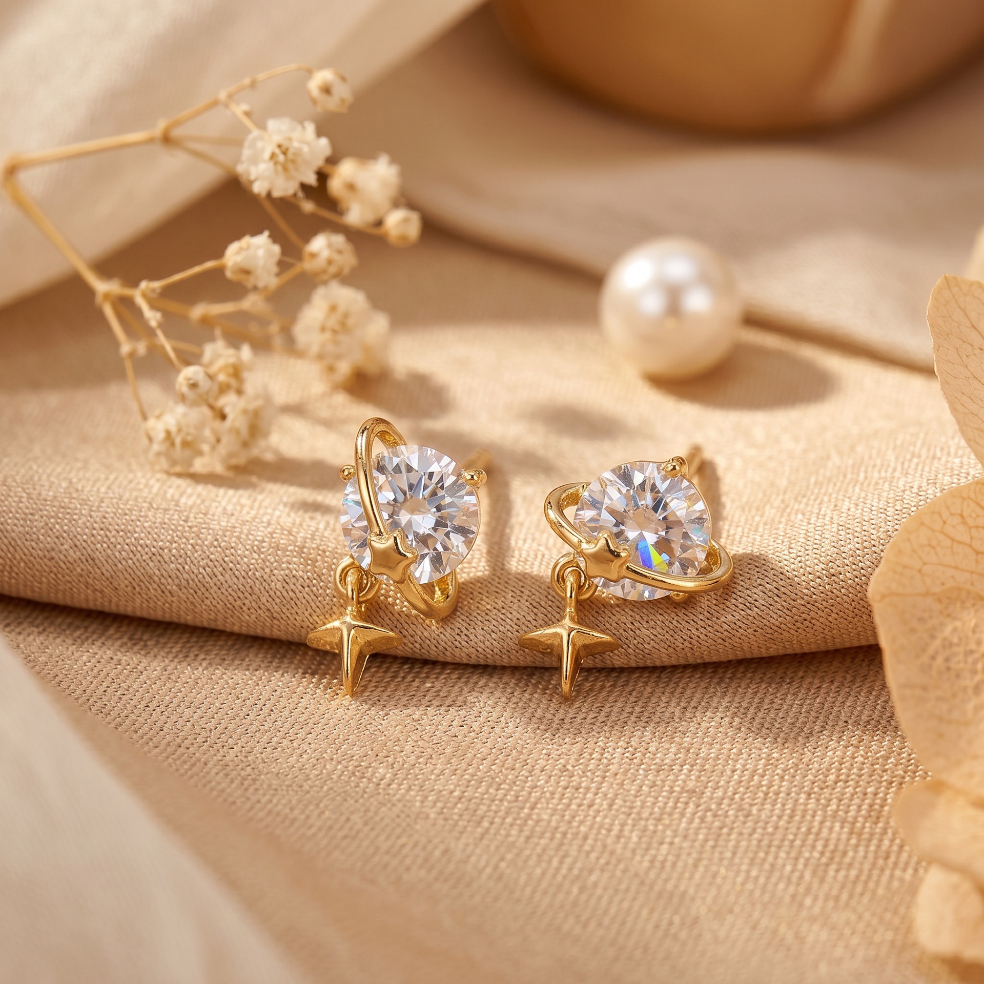 Starlight Planet Dangle Stud Earrings