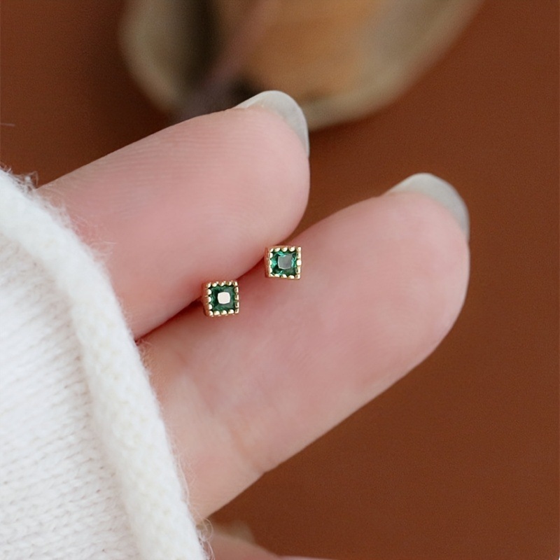 Mini Green Zircon Square Stud Earrings