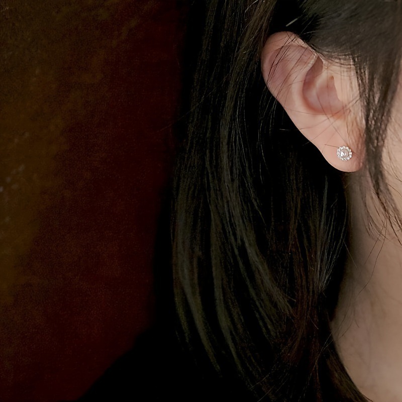 Gold Pearl Zircon Stud Earrings