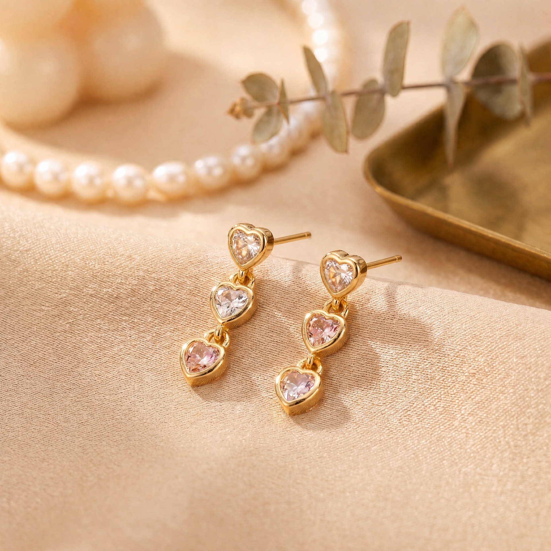 Interlinked Heart Zircon Stud Earrings