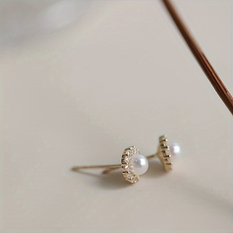 Gold Pearl Zircon Stud Earrings