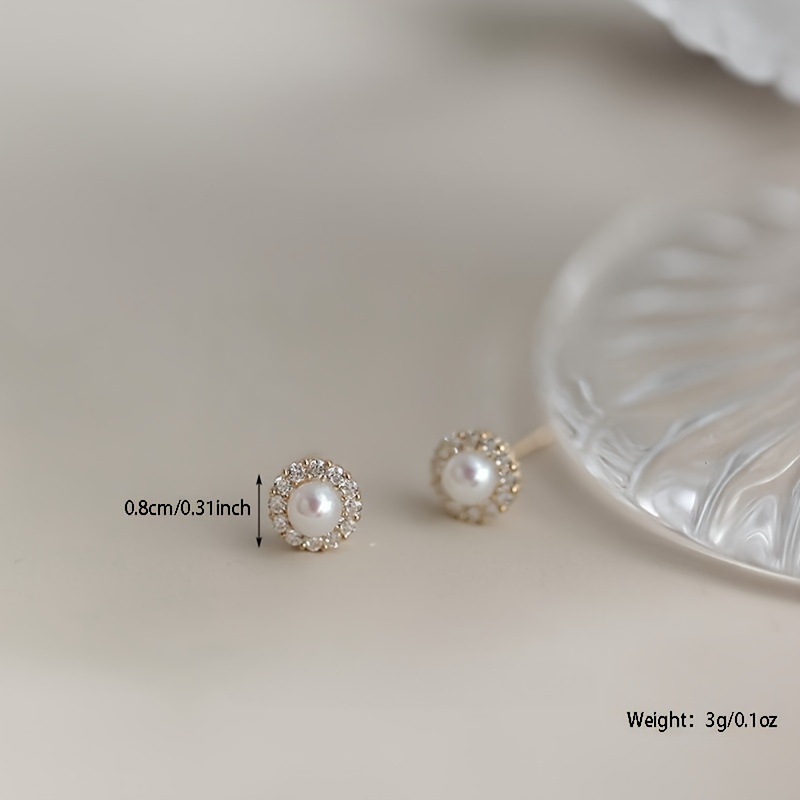 Gold Pearl Zircon Stud Earrings