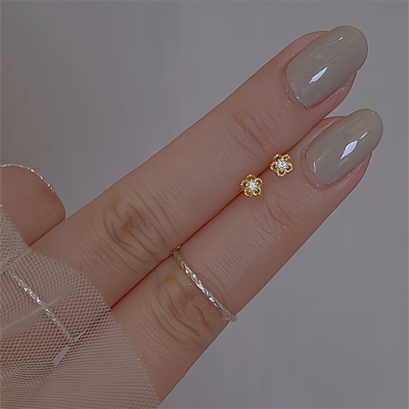 Mini Gold Flower Zircon Stud Earrings