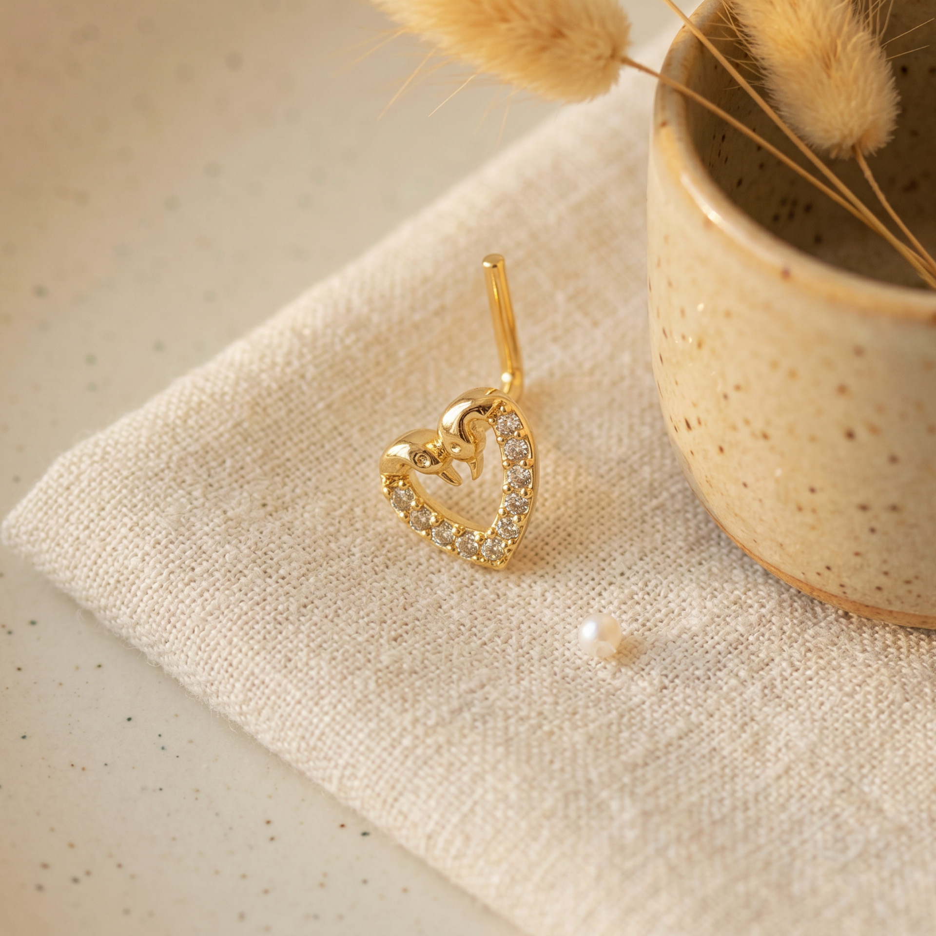 Swan Heart Hollow Zircon Stud Earrings