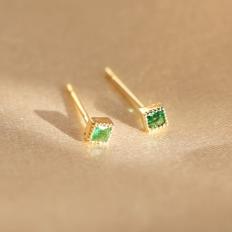 Mini Green Zircon Square Stud Earrings
