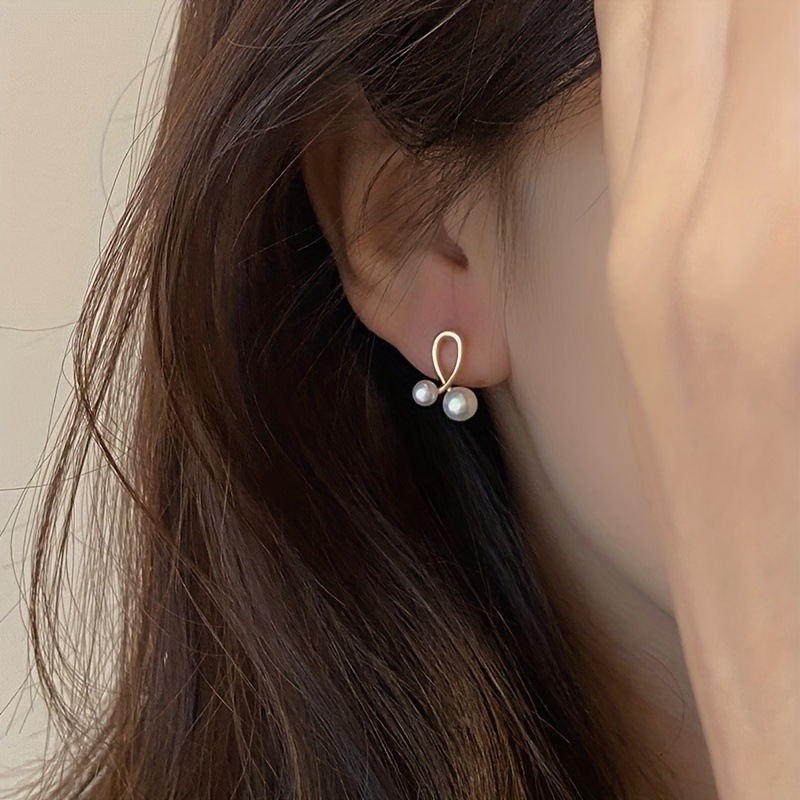 Inel răsucit încrucișat Cercei Stud Perlă Faux, Cercei Minimalist Perlă Dublă Răsucită Metal, Accesorii Zilnice Delicate Versatile