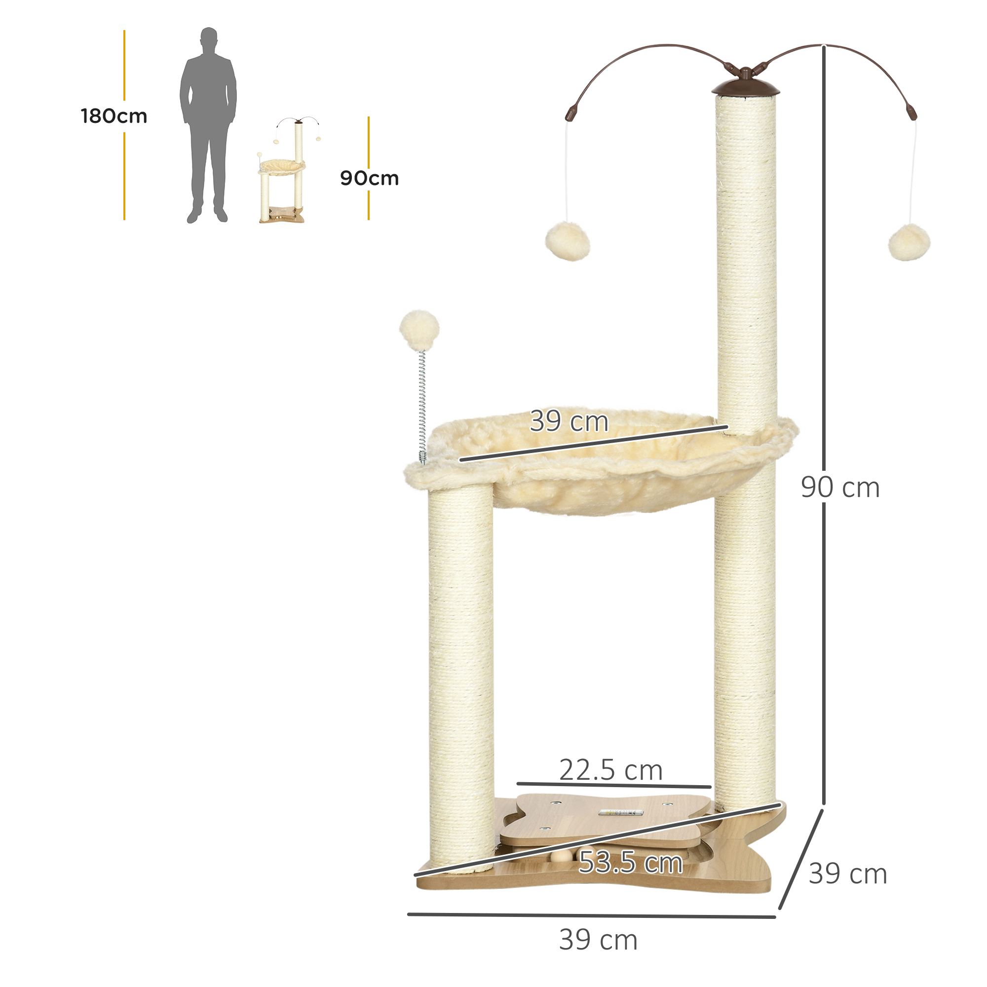 Cat Tree,with Scratching Posts,Hammock,Toy Ball-Beige detail photo 9