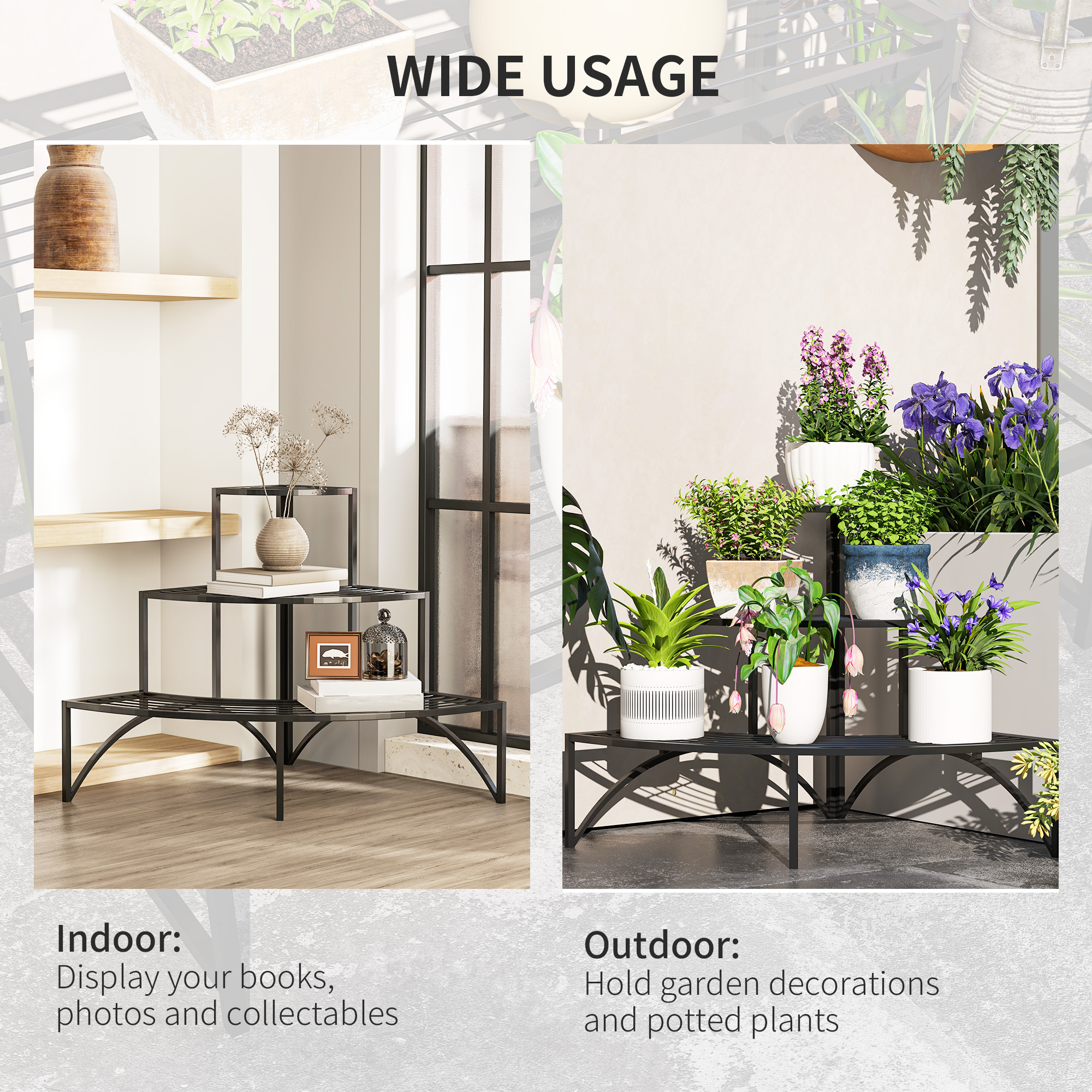 Three-Tier Corner Metal Plants Shelves-Black — image 5