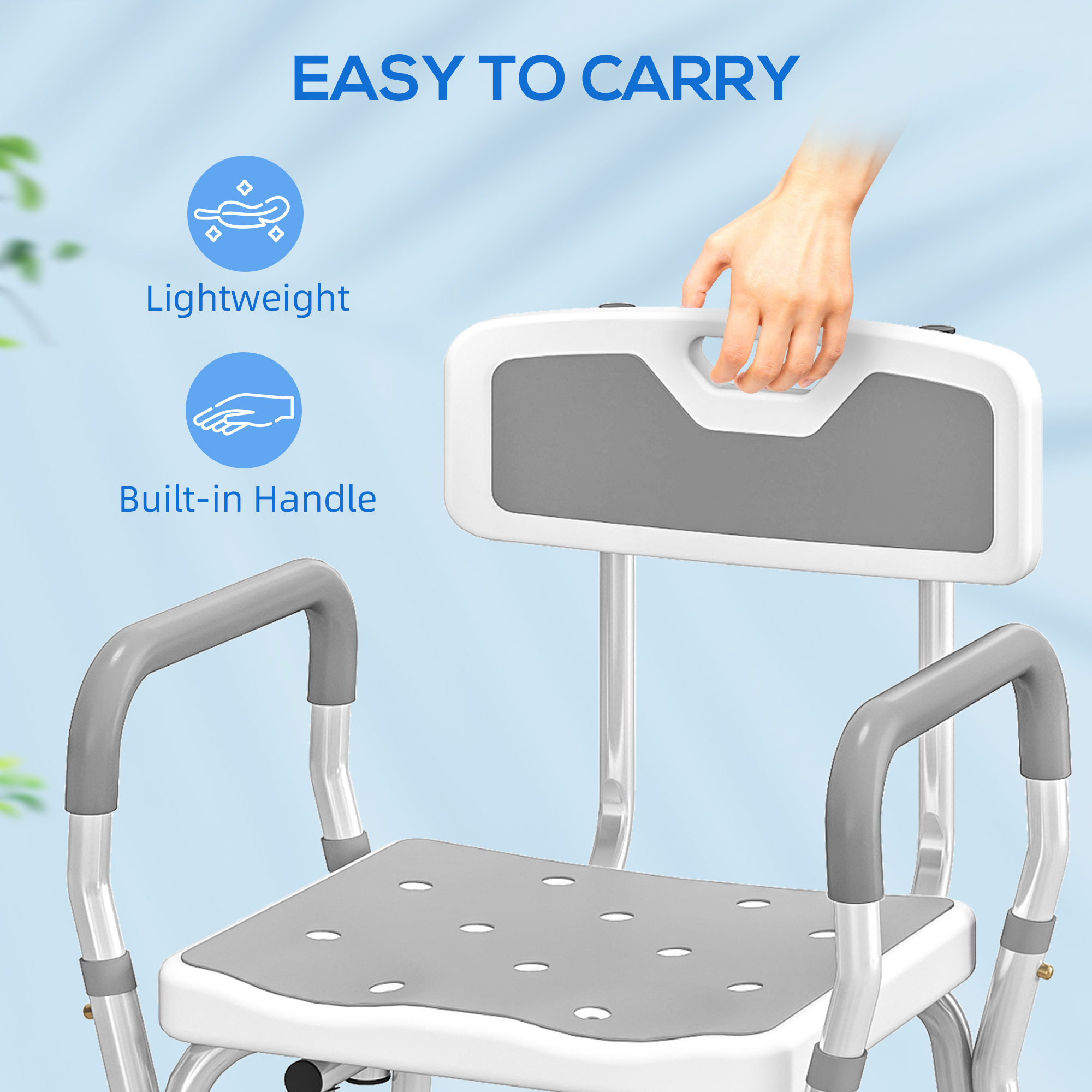 EVA Padded Shower Chair For The Elderly And Disabled,Height Adjustable Stool — image 5
