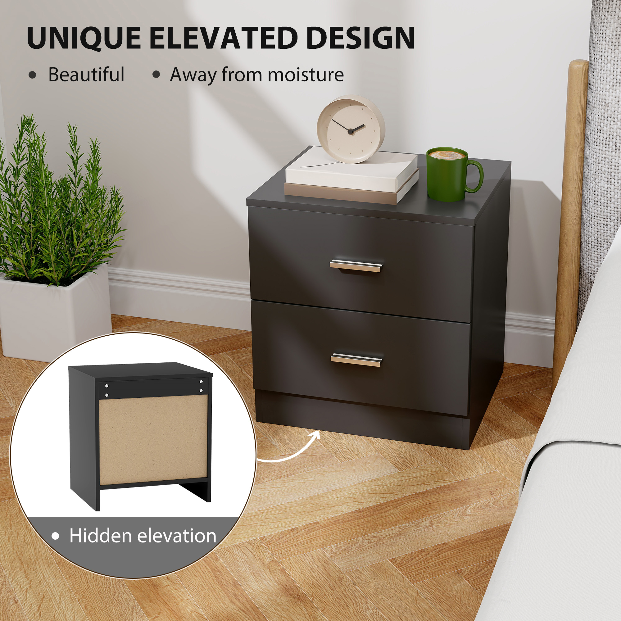 Modern Bedside Table,Beside Cabinet With 2 Drawers,for Bedroom,Living Room,Black — image 2
