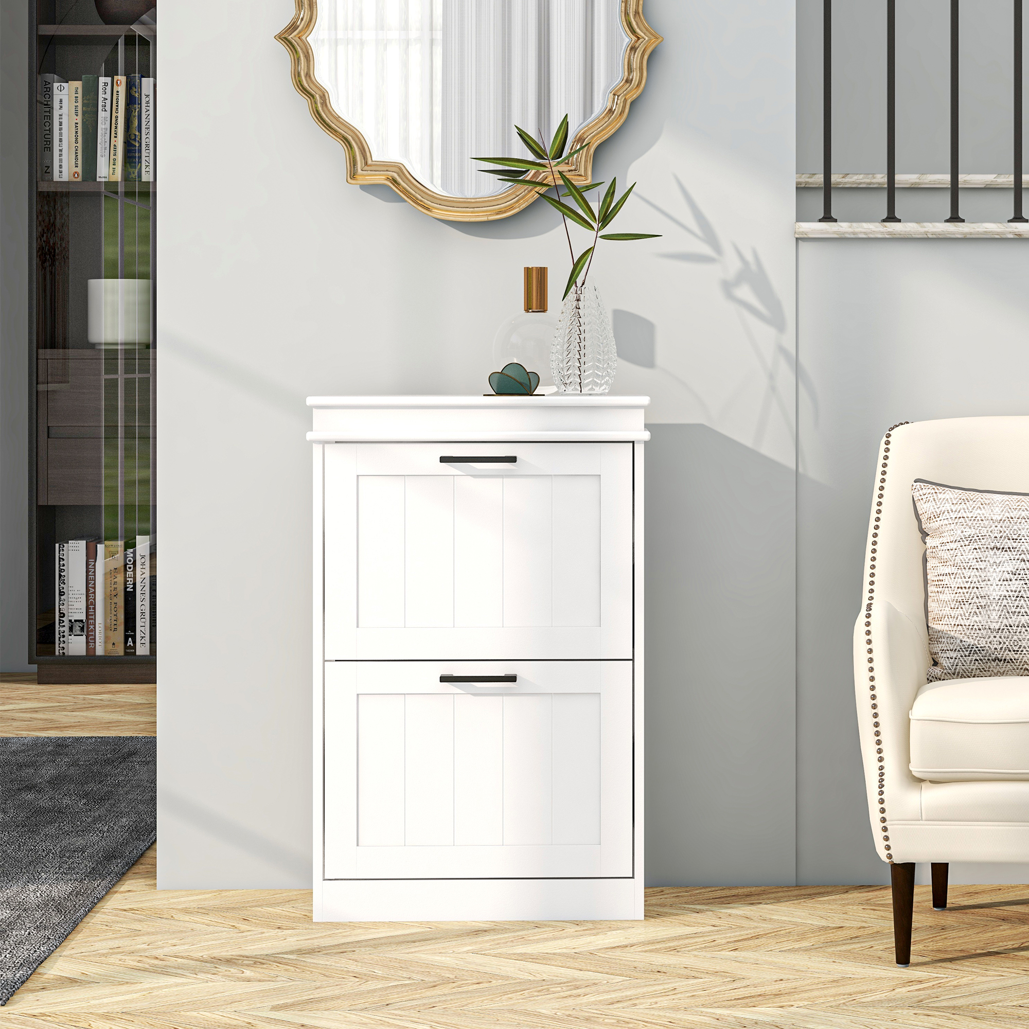 Two-Drawer Minimalistic 10-Shoe Cabinet-White — image 4