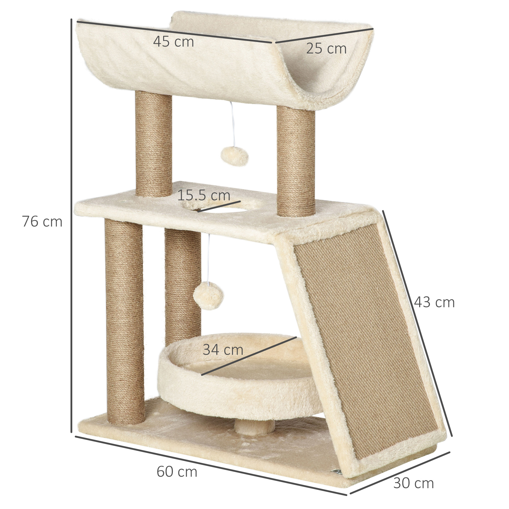 Cat Tree Tower,with Scratching Posts,Pad,Bed,Perch,Toy Ball-Light Brown detail photo 11