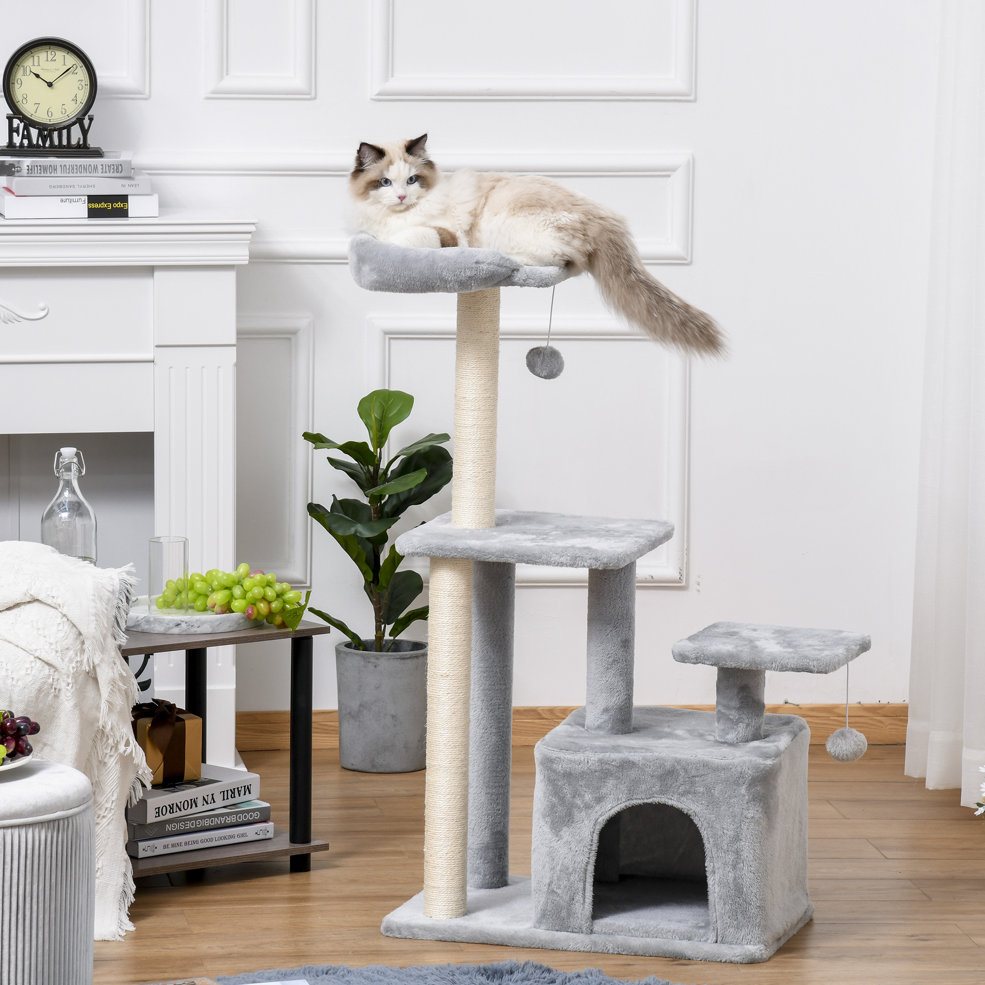 Cat Tree Tower For Indoor Cats 114cm Climbing Activity Centre Kitten With Sisal Scratching Post Perch Hanging Ball Condo Toy Light Grey detail photo 10