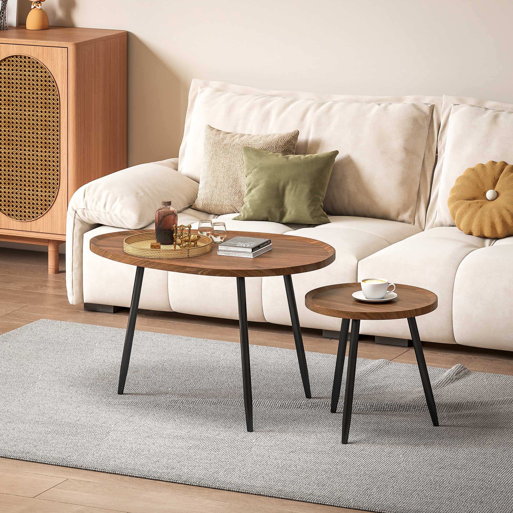Nesting Coffee Table Set Of 2,80cm Modern Stacking End Side With Metal Legs — image 4