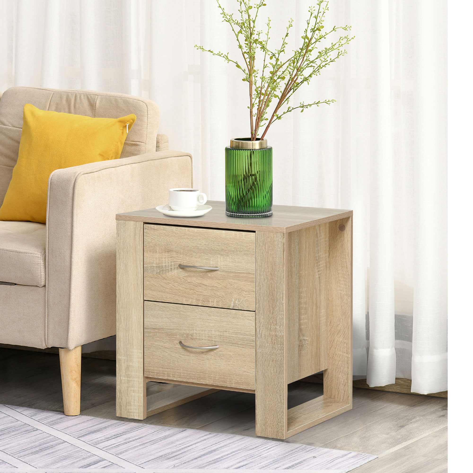 Bedside Table With 2 Drawers,Nightstand Handles And Elevated Base,Side — image 2