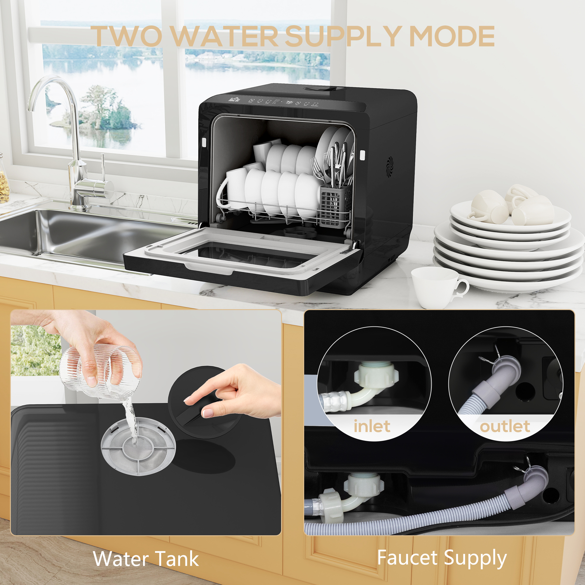 Table Top Dishwasher With Built-in 6L Water Tank,Mini Countertop 6 Programs,4 — image 6