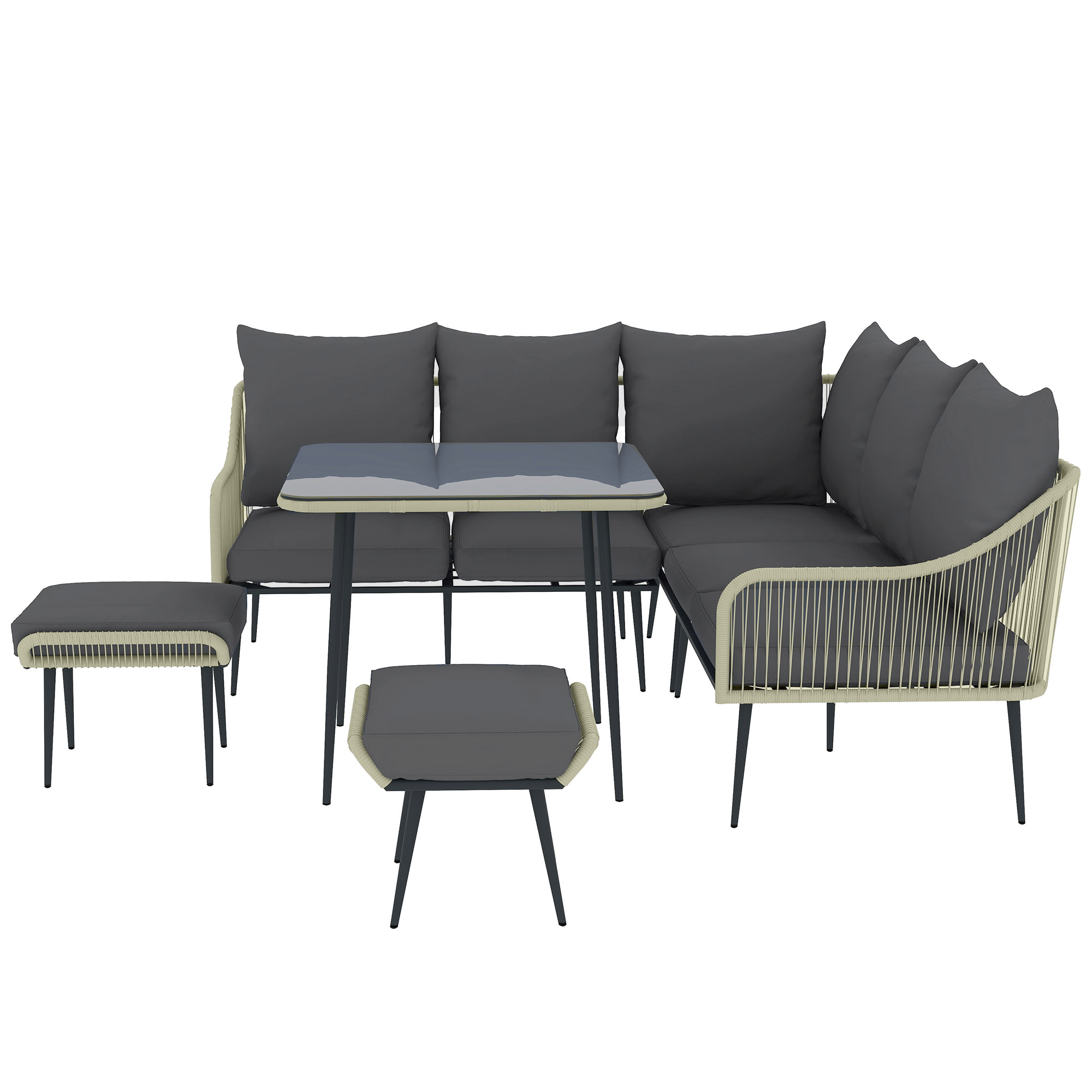 Six-Piece Rattan Strong Garden Sofa Set-Brown-Grey