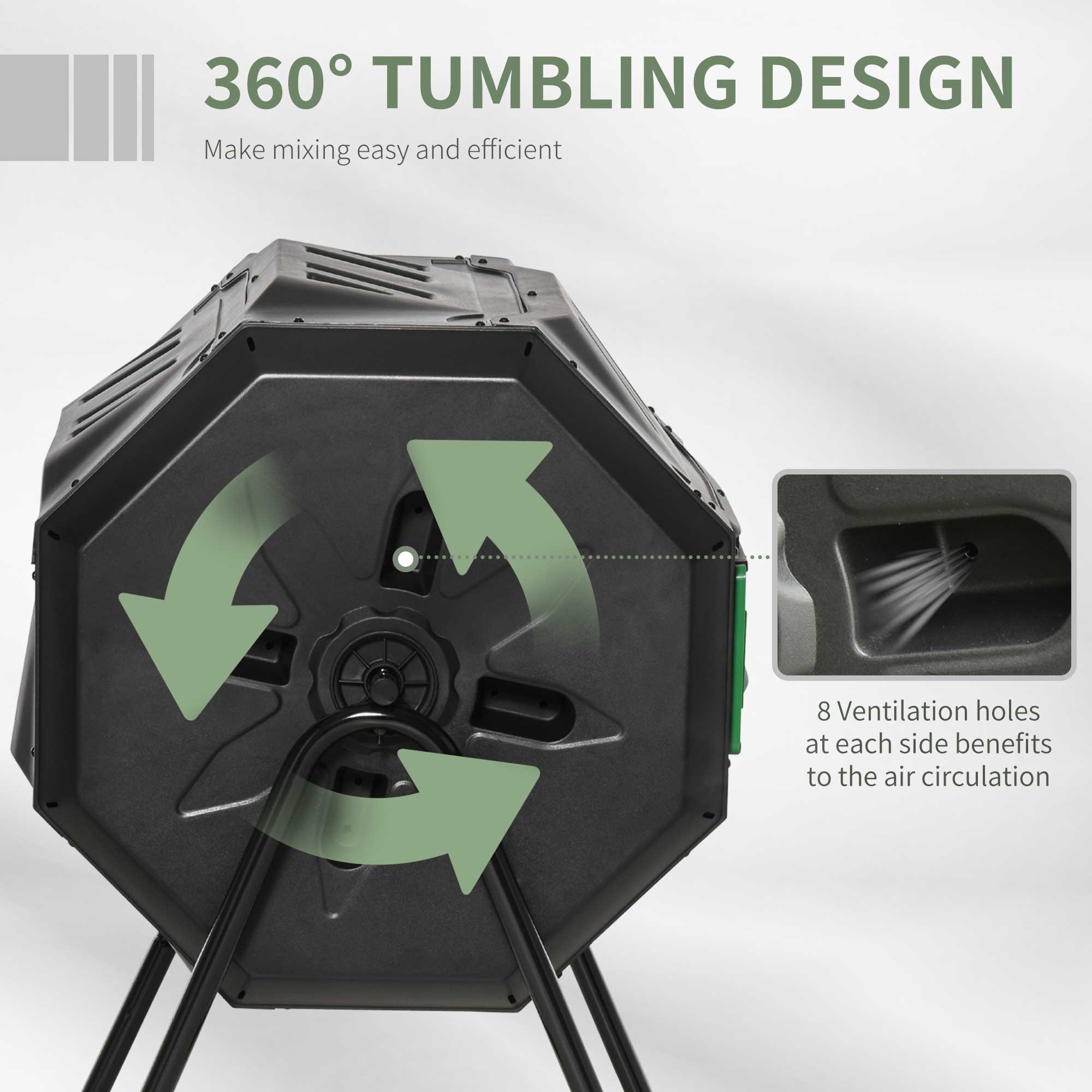 160L 360Â° Rotating Dual Chamber Composter-Black — image 5