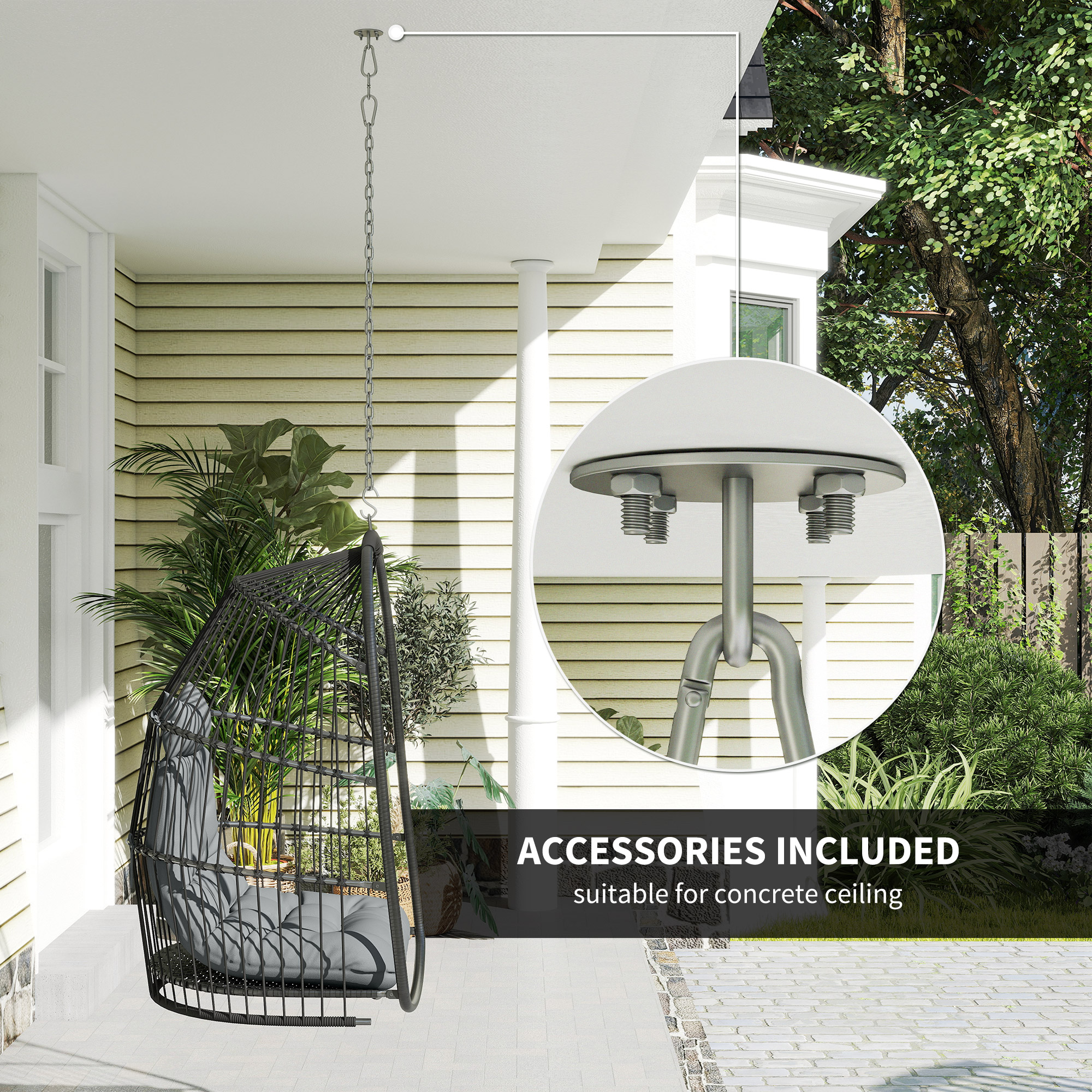 Hanging Egg Chair,Foldable Rattan Garden Swing Chair With Installation — image 3