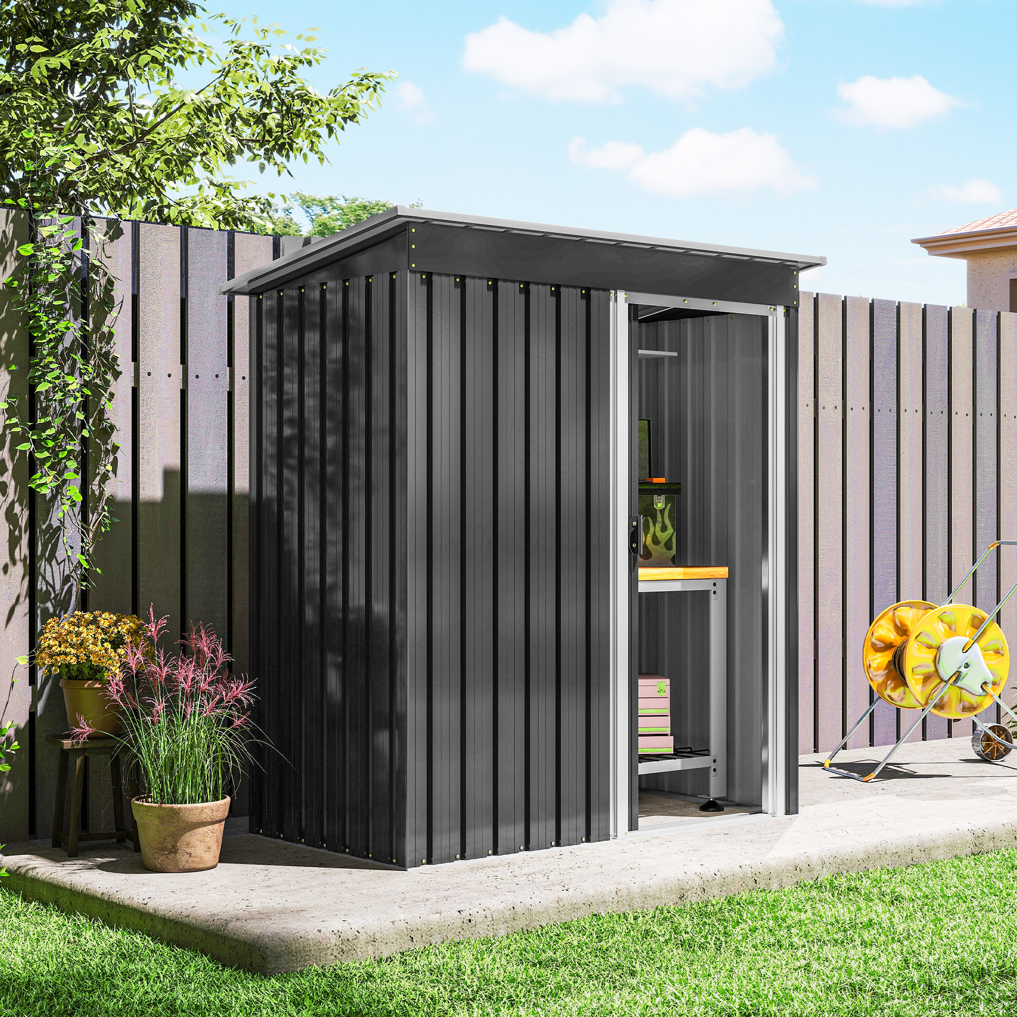 5 X 3ft Garden Storage Shed With Sliding Door And Sloped Roof Outdoor Equipment — image 3