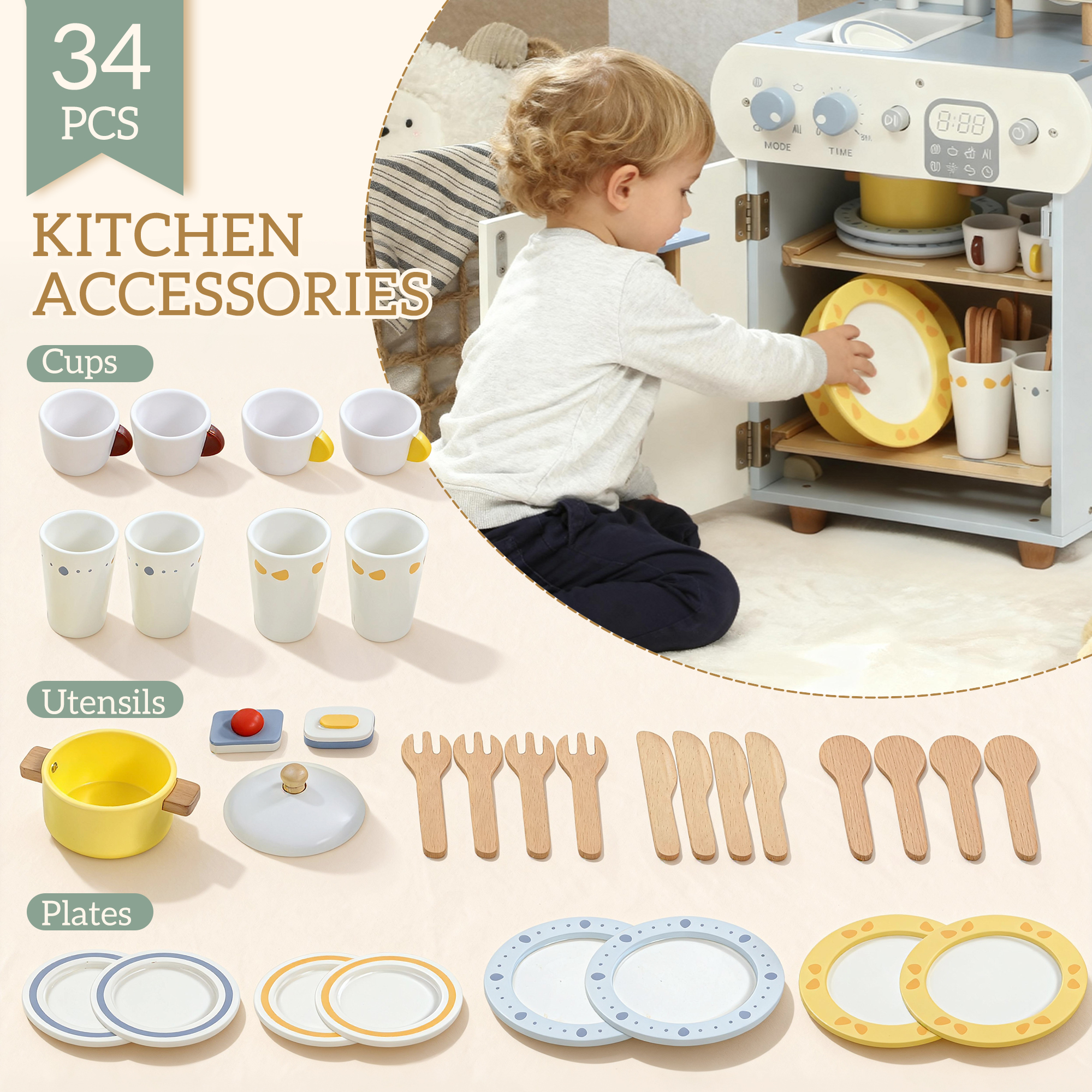 Wooden Dishwasher Playset,Kitchen Sink Toys With Faucet,Sink — image 4