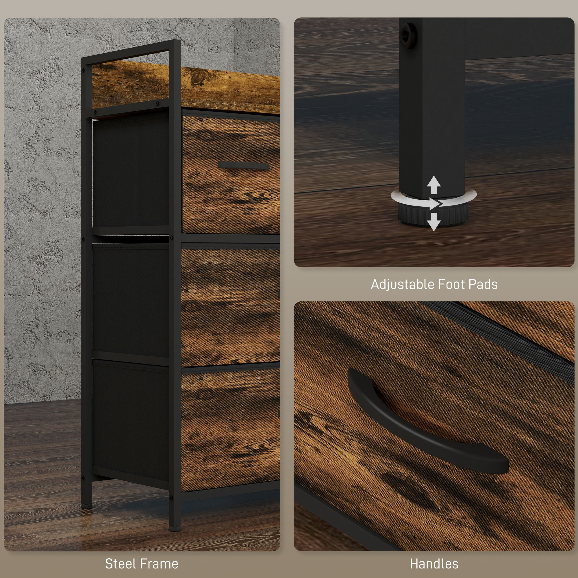 Rustic Chest Of Four Fabric Drawers-Rustic Brown — image 5