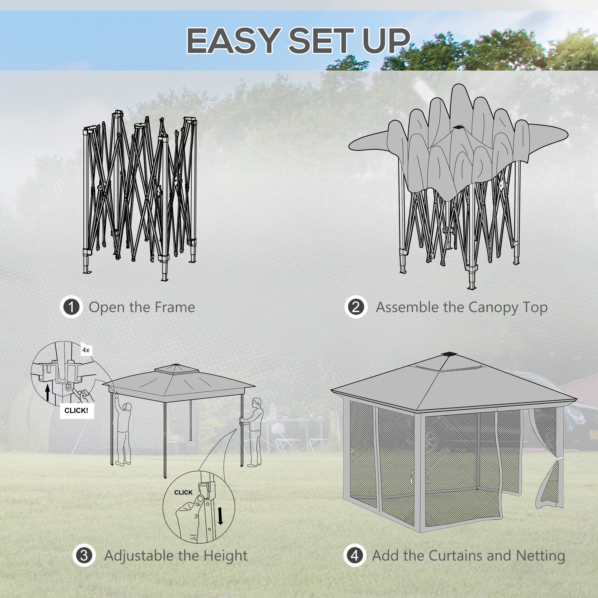 3.36 X 3.36m Pop Up Gazebo Party Tent With Solar-Powered LED Lights,Adjustable — image 4
