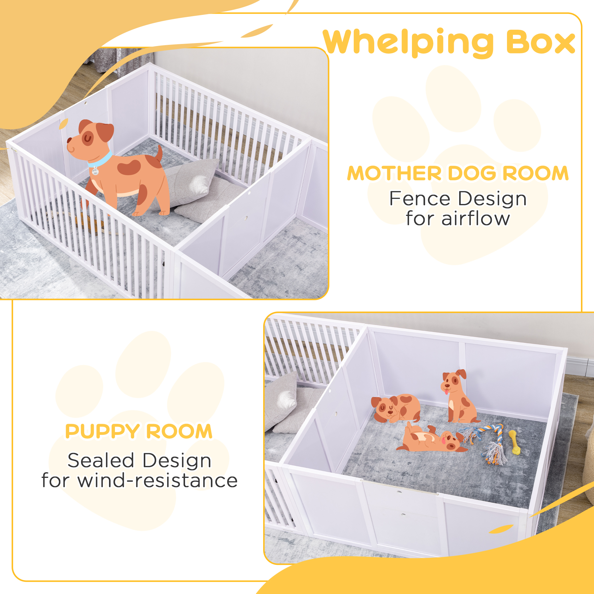 7 Panels Playpen With 3 Doors For Baby Dogs,Two-Room Design Puppy Whelping — image 4