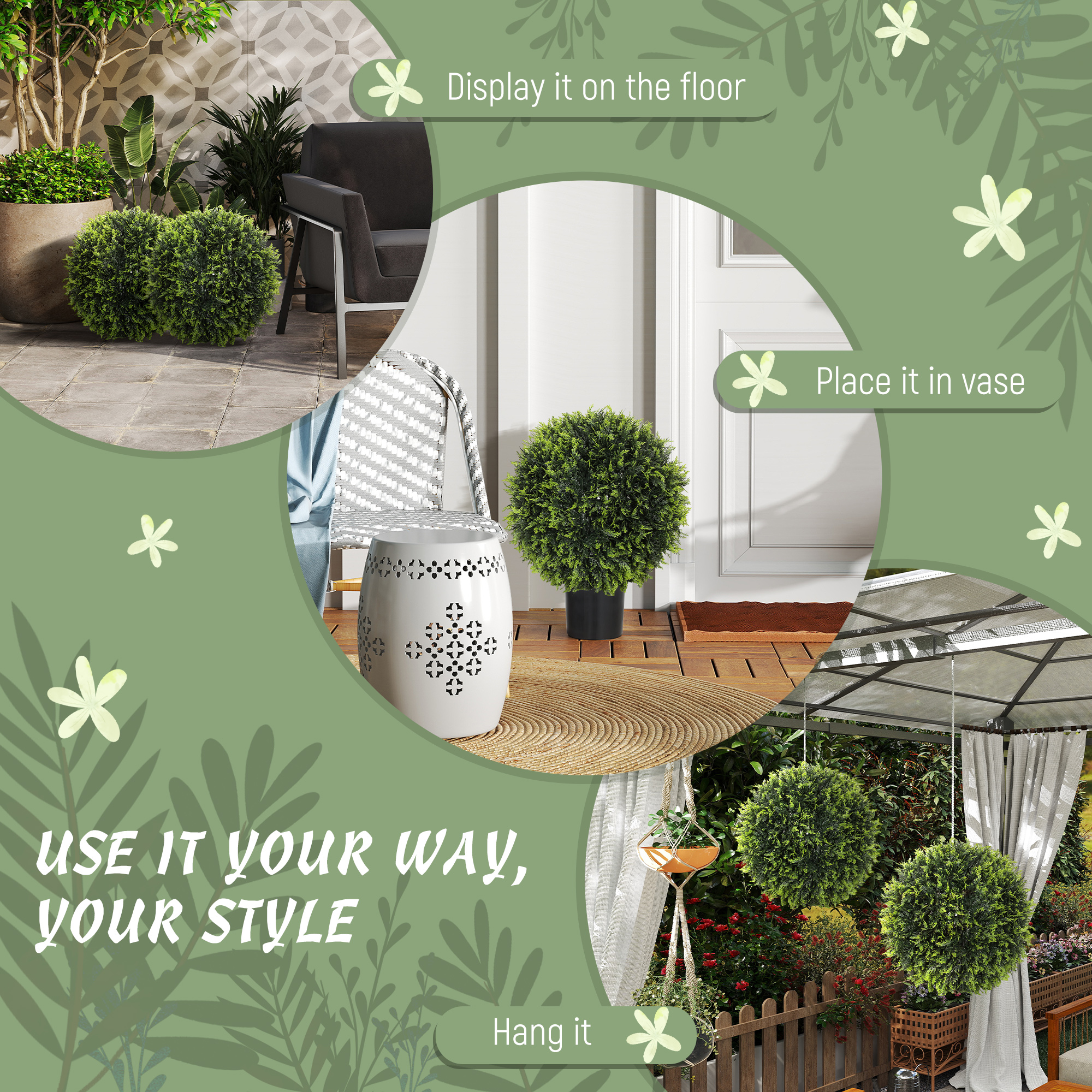 Set Of 2 Artificial Plant Topiary Balls,UV-protected Fake Decorative