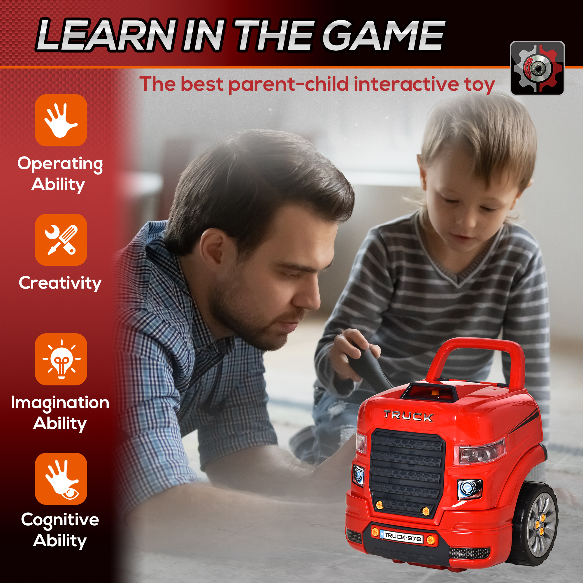 Kids Truck Engine Toy Set,Toddler Educational Car Service Station Playset,Take — image 5