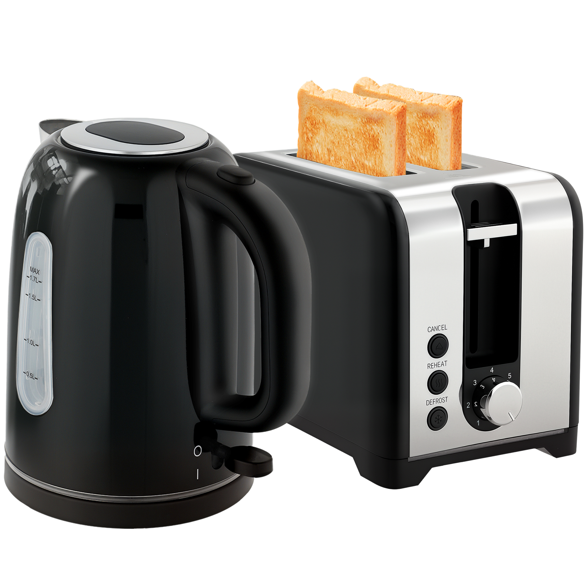Simple Polished Toaster And Kettle Set-Black — image 3