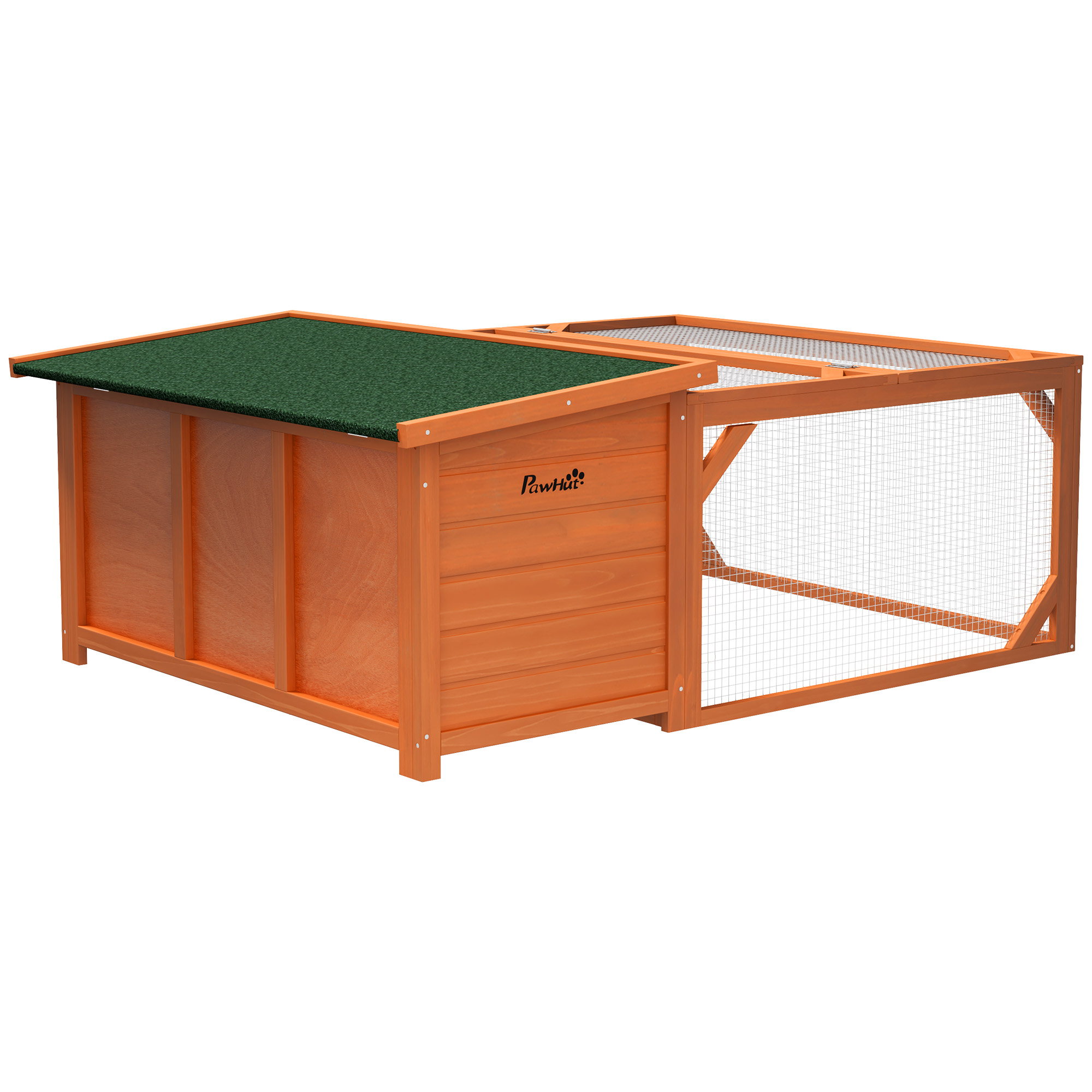 Rabbit Hutch Outdoor Guinea Pig Hutch With Run Small Animal Off-ground Duck House Hideaway Garden With Openable Roof 125.5 X 100 X 49cm Orange detail photo 11