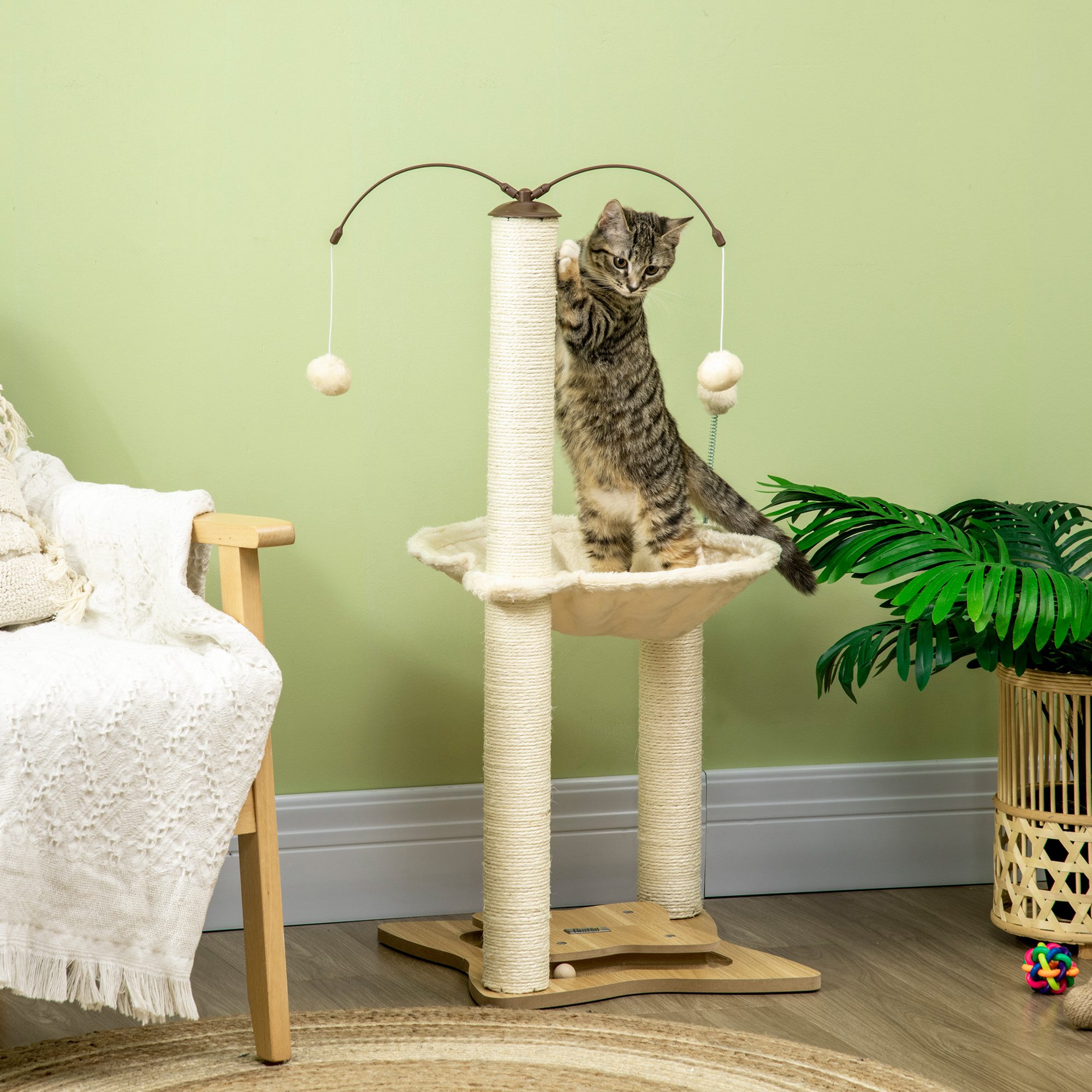 Cat Tree,with Scratching Posts,Hammock,Toy Ball-Beige detail photo 6