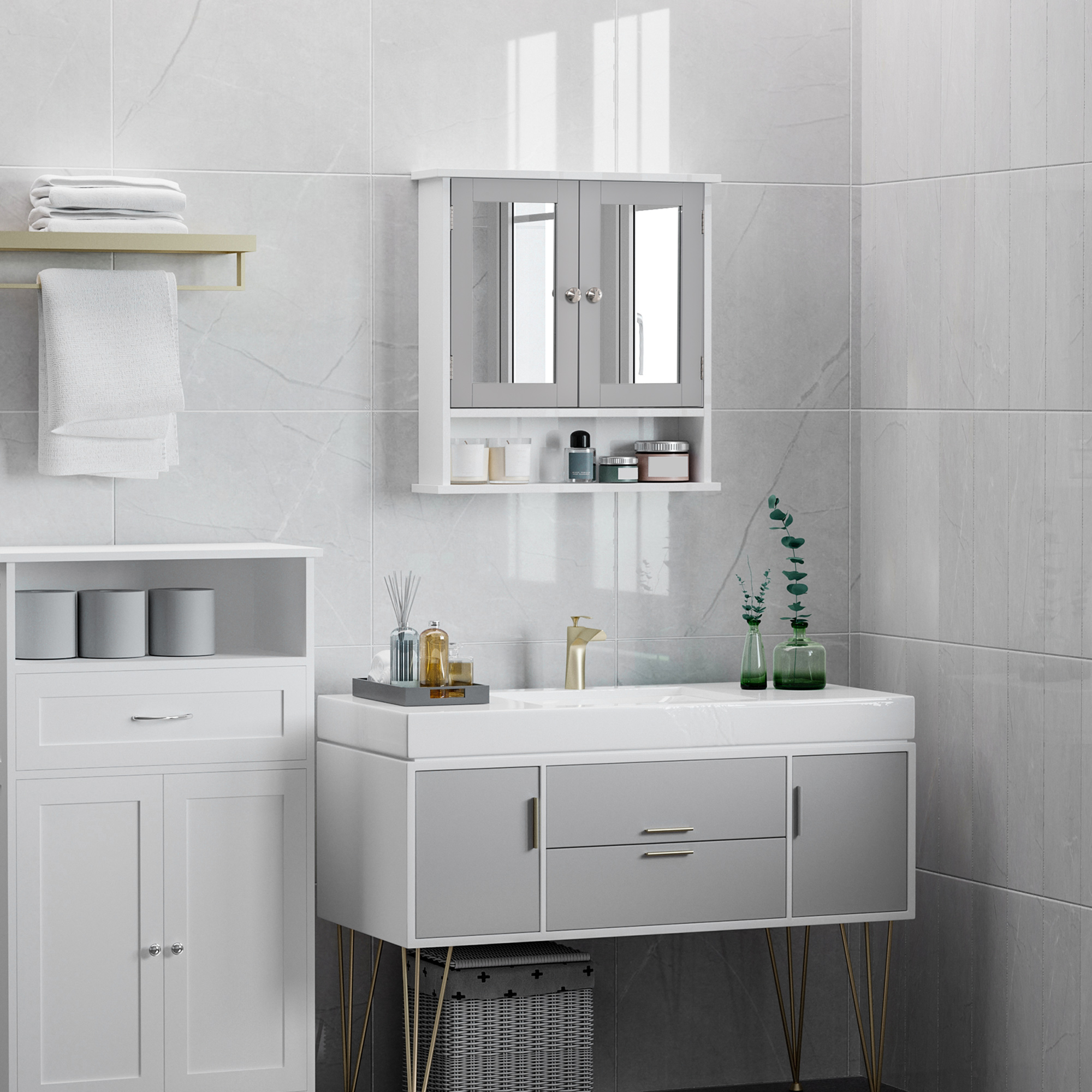 Bathroom Wall Storage Cabinet-Grey — image 5