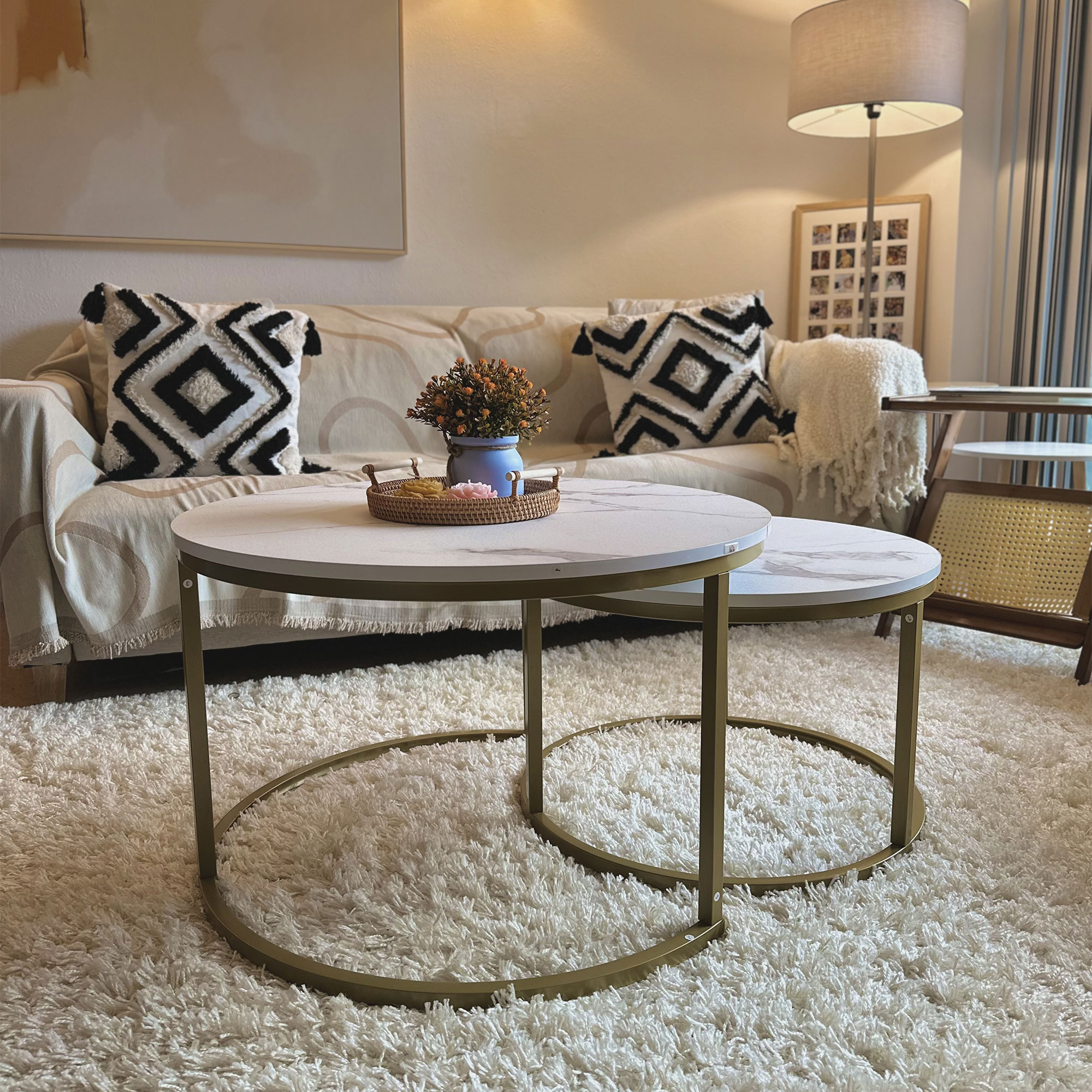Coffee Table Set Of 2,Round Nest Of Tables With Metal Frame,Modern Side — image 5
