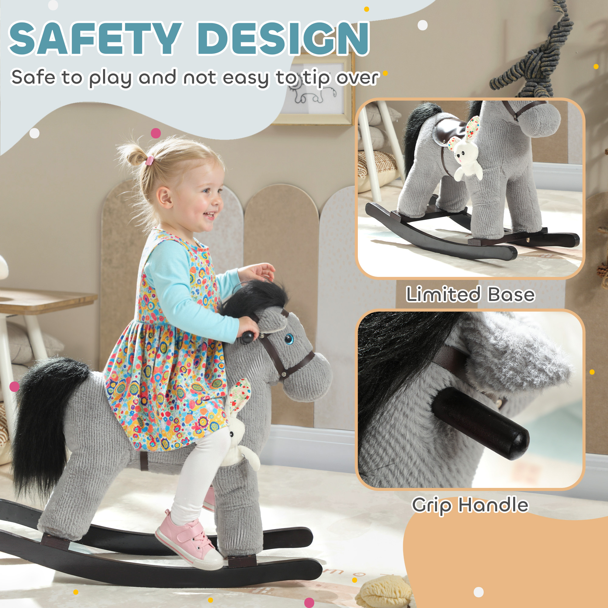 Baby Rocking Horse,Plush Ride On Toy With Handle Grip,Sound And Doll,Toddler — image 5