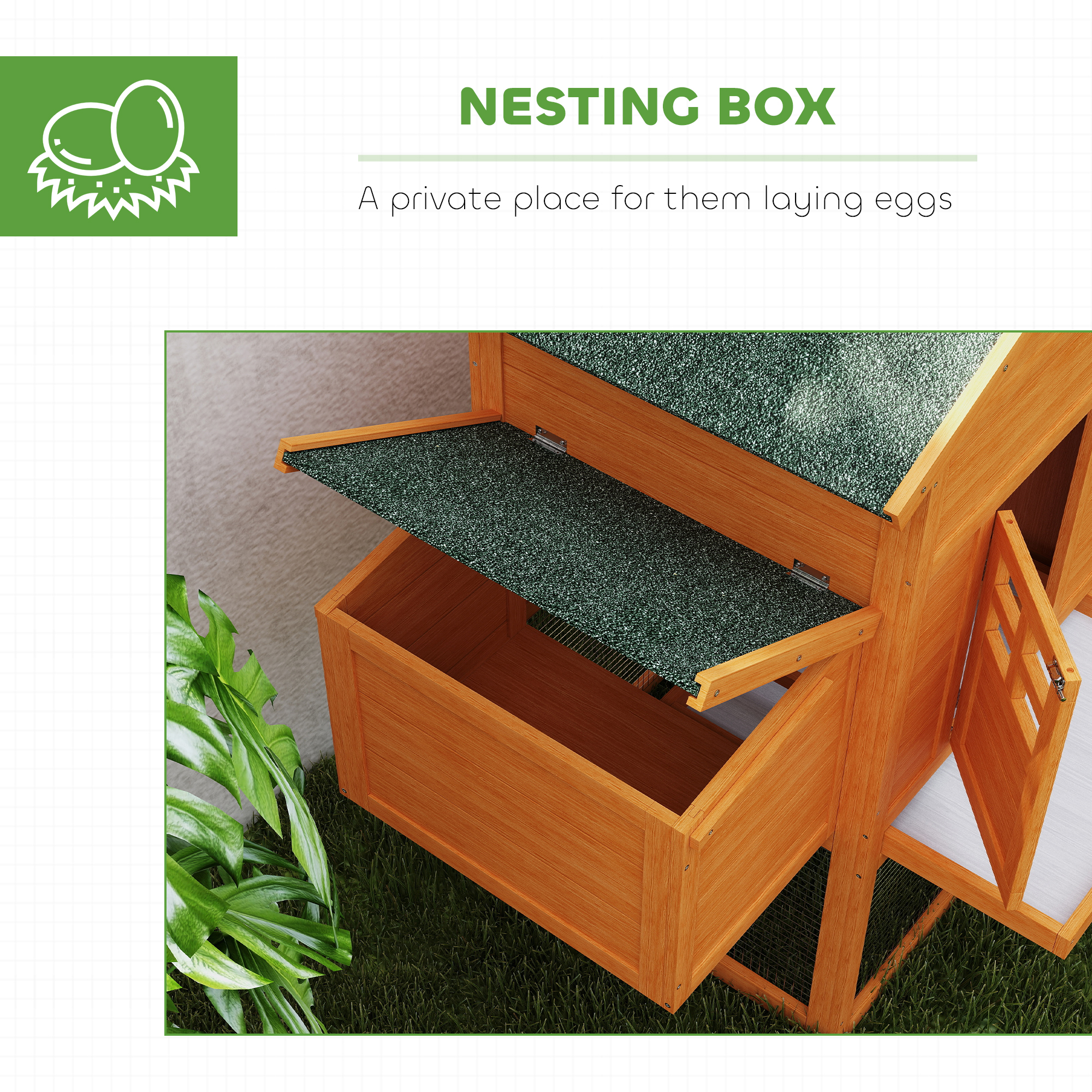 Wooden Chicken Coop With Run,Nesting Box,Slide-out Tray,Ramp,Perches,Asphalt