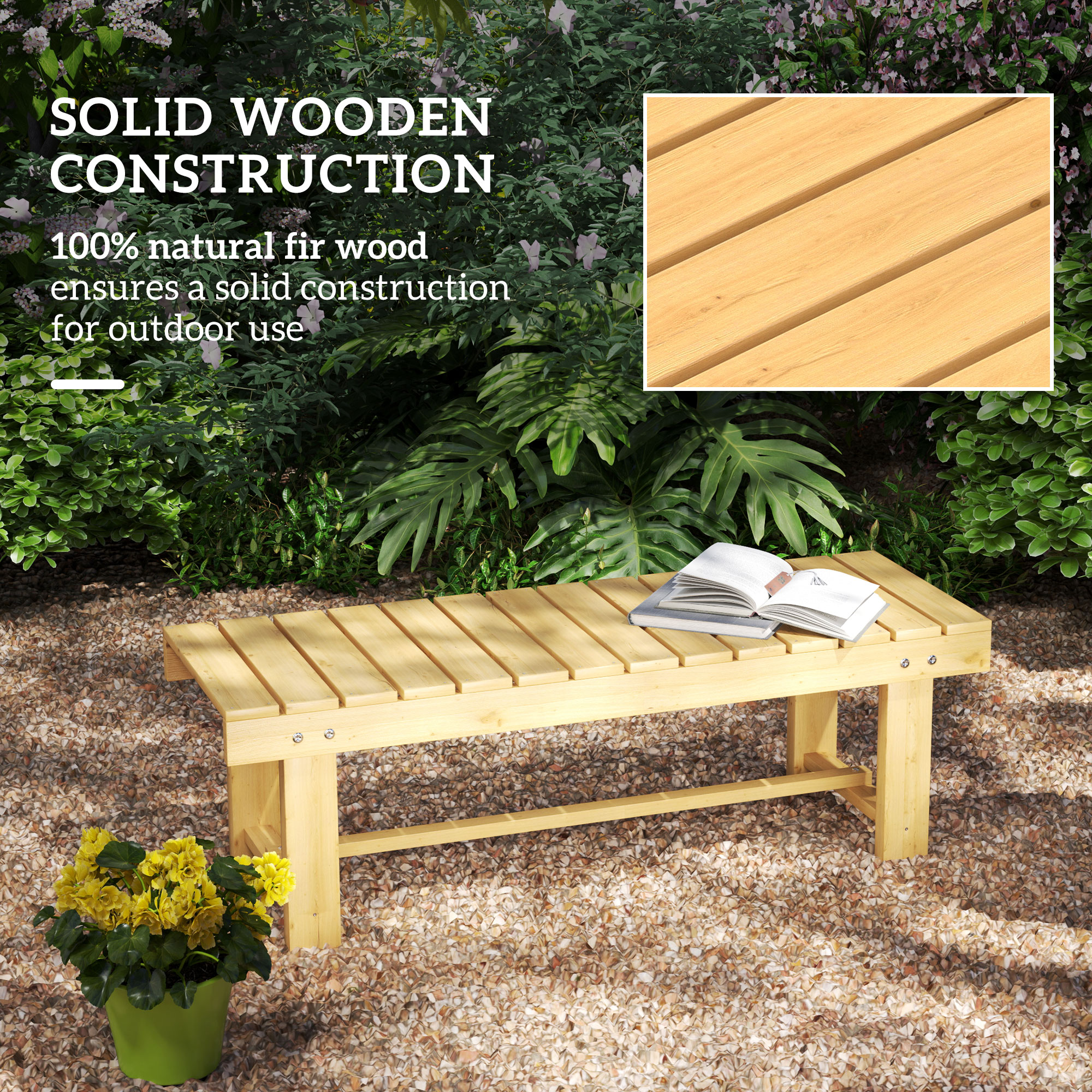 Wooden Garden Bench,2 Seater Outdoor Bench,Fir Wood Backless Patio Loveseat