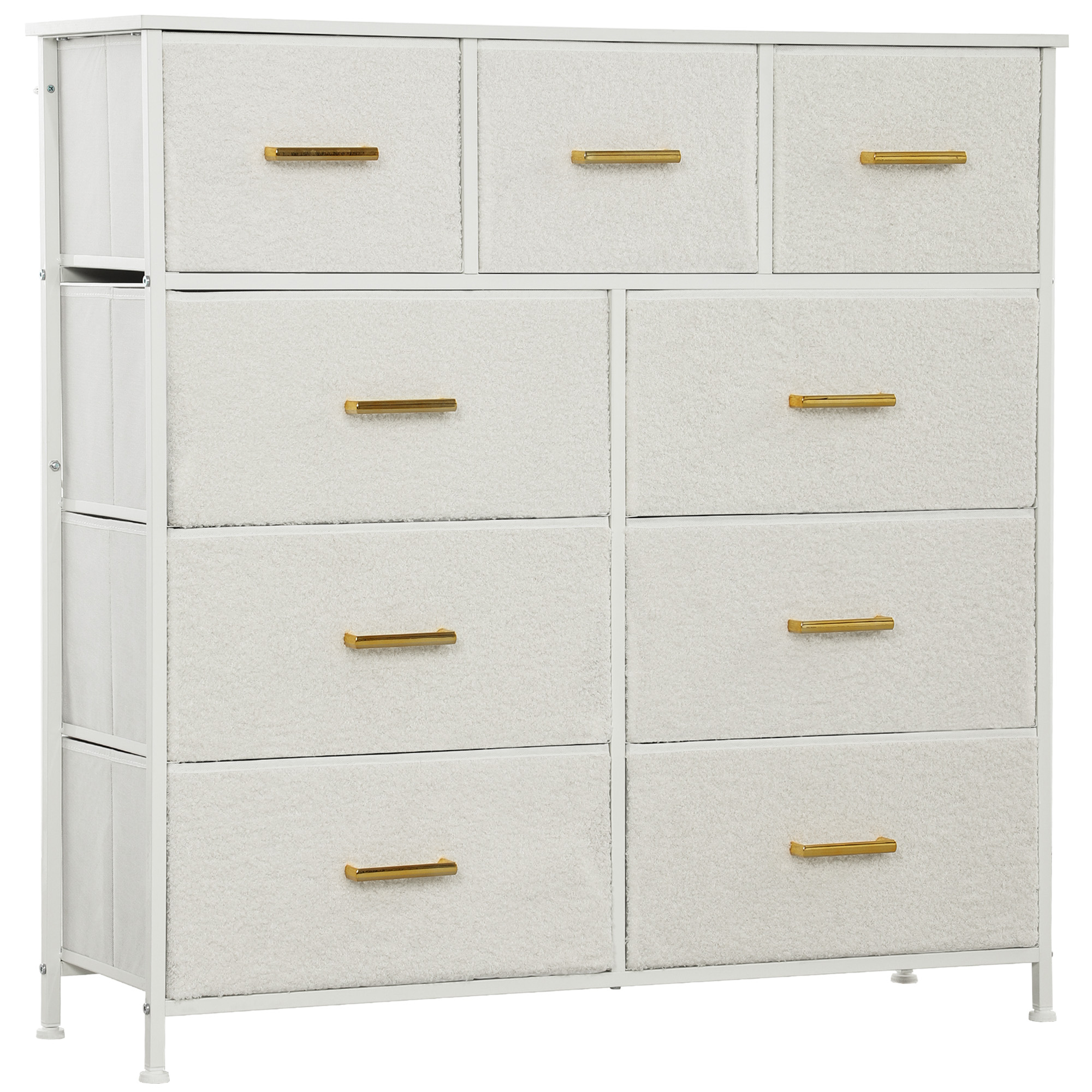 Chest Of Drawers With 9 Fabric Drawers,Boucle Storage Organiser Steel