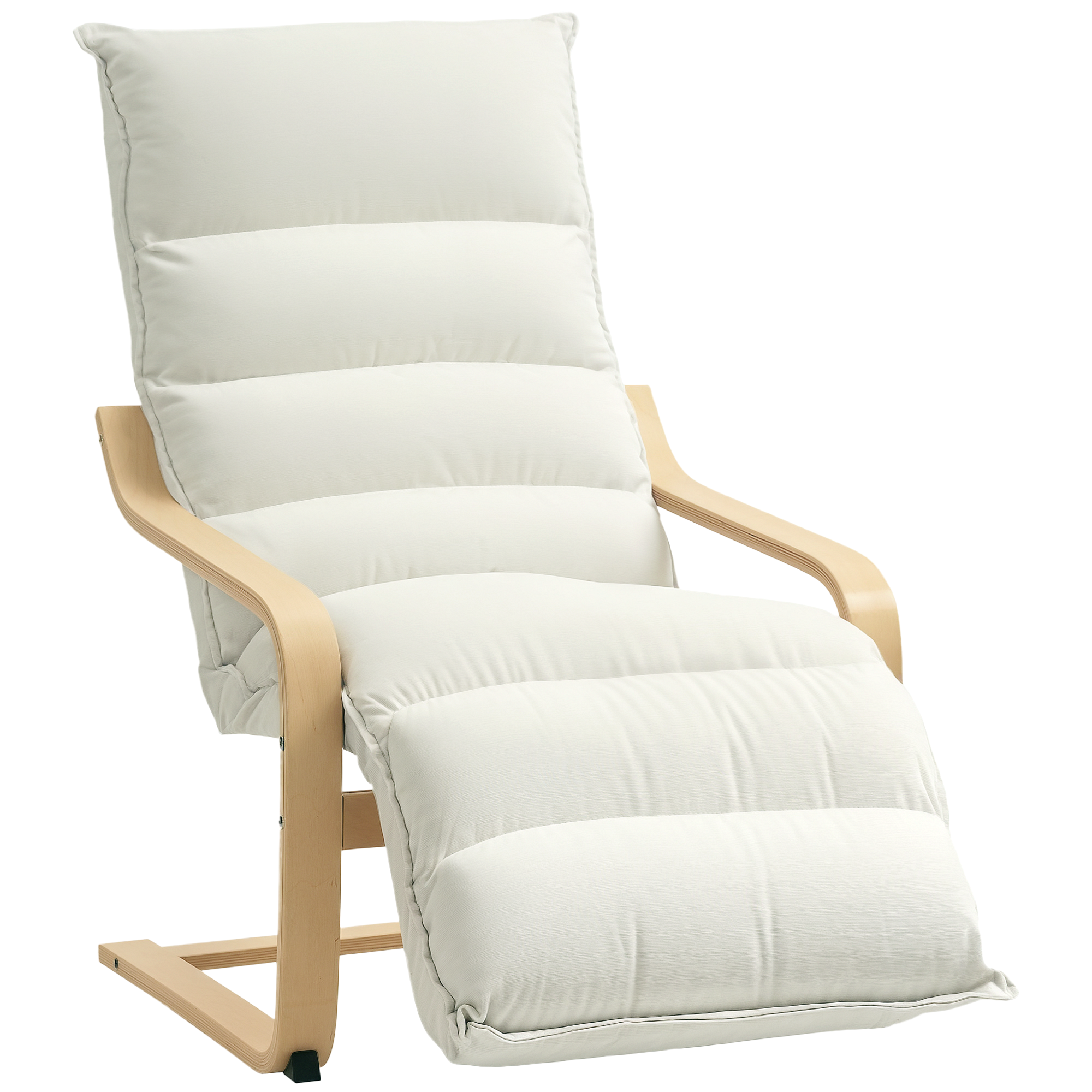 Curved Wooden Accent Chair,with Adjustable Footrest-Cream White
